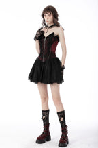 Red Wine Laced Crucifix Zip Mini Dress
