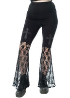 Crucifix Lace Mesh Flared Pants