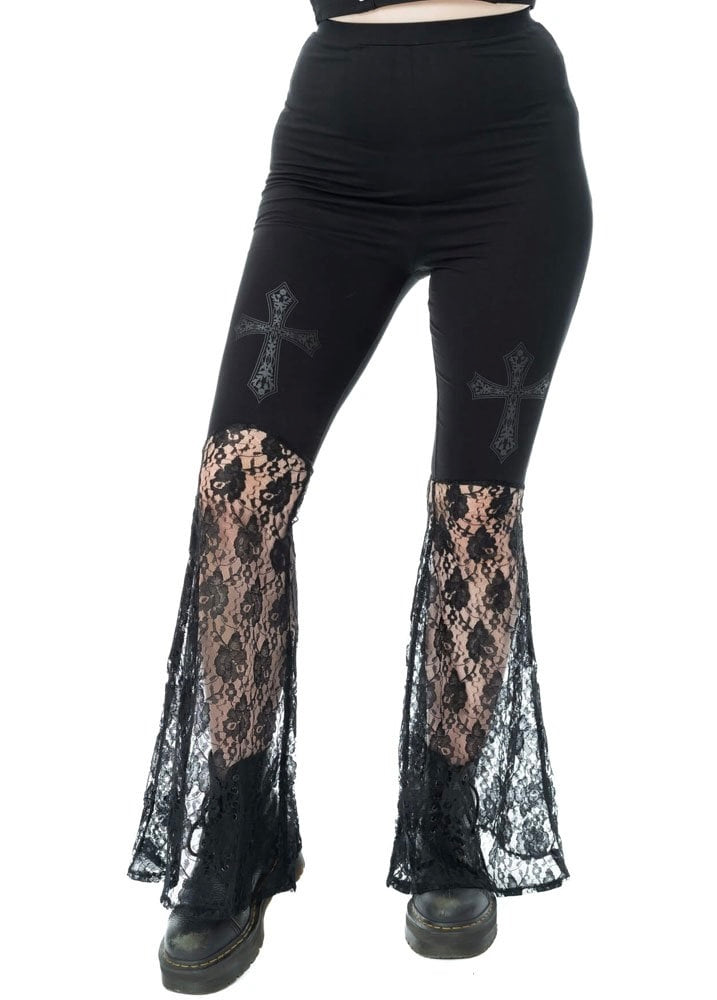 Crucifix Lace Mesh Flared Pants