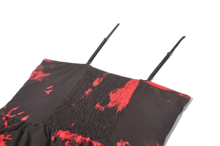 Black & Red Tie Dye Net Layered Dress