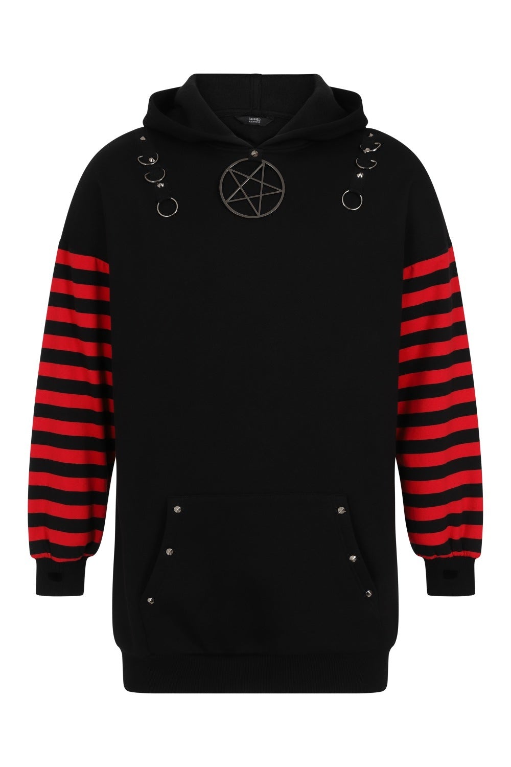 Pentagram Chain Striped Sleeve Hoody