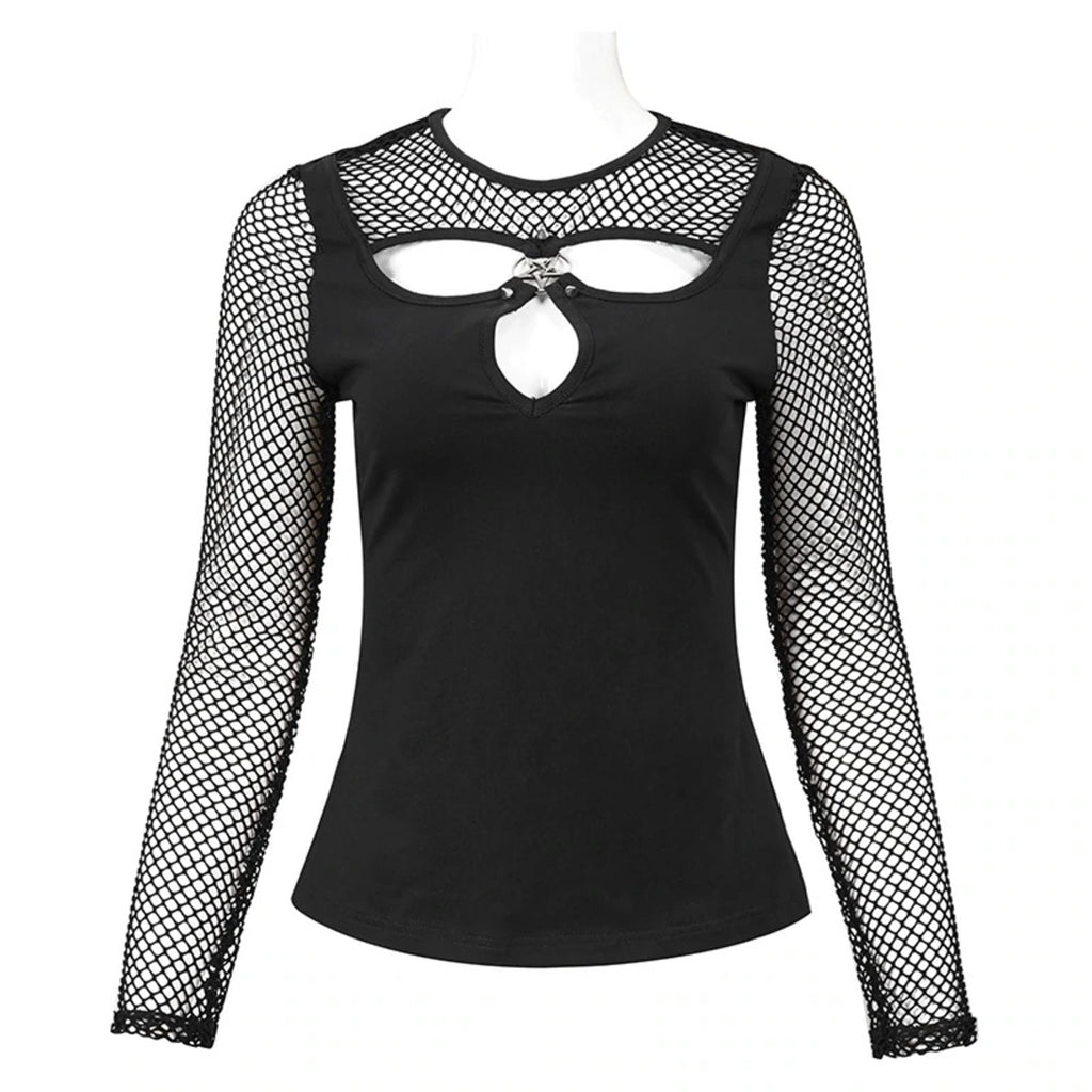 Trio Cutout Fishnet Sleeve Top