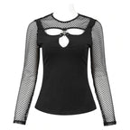 Trio Cutout Fishnet Sleeve Top