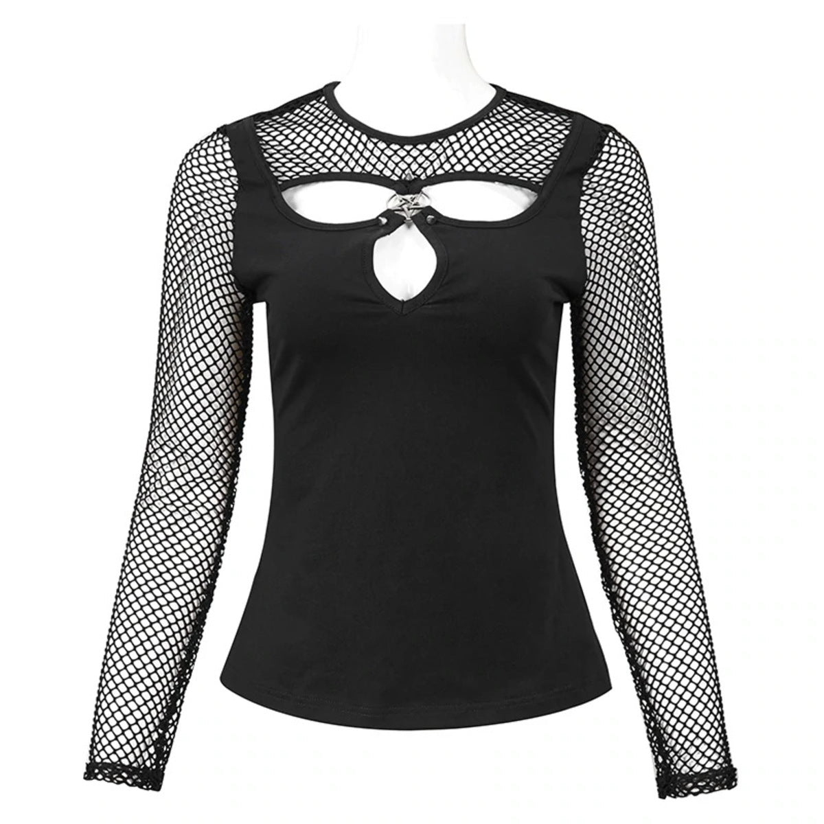 Trio Cutout Fishnet Sleeve Top