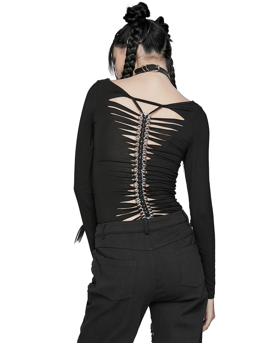 Full Sleeve Ribcage Skeleton Ring Cutout Spine Top