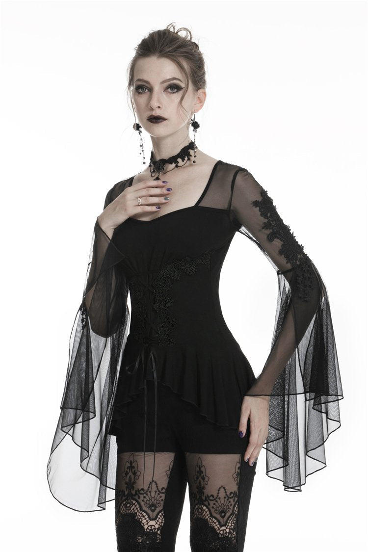 Detailed Whimsical Lace Up Blouse