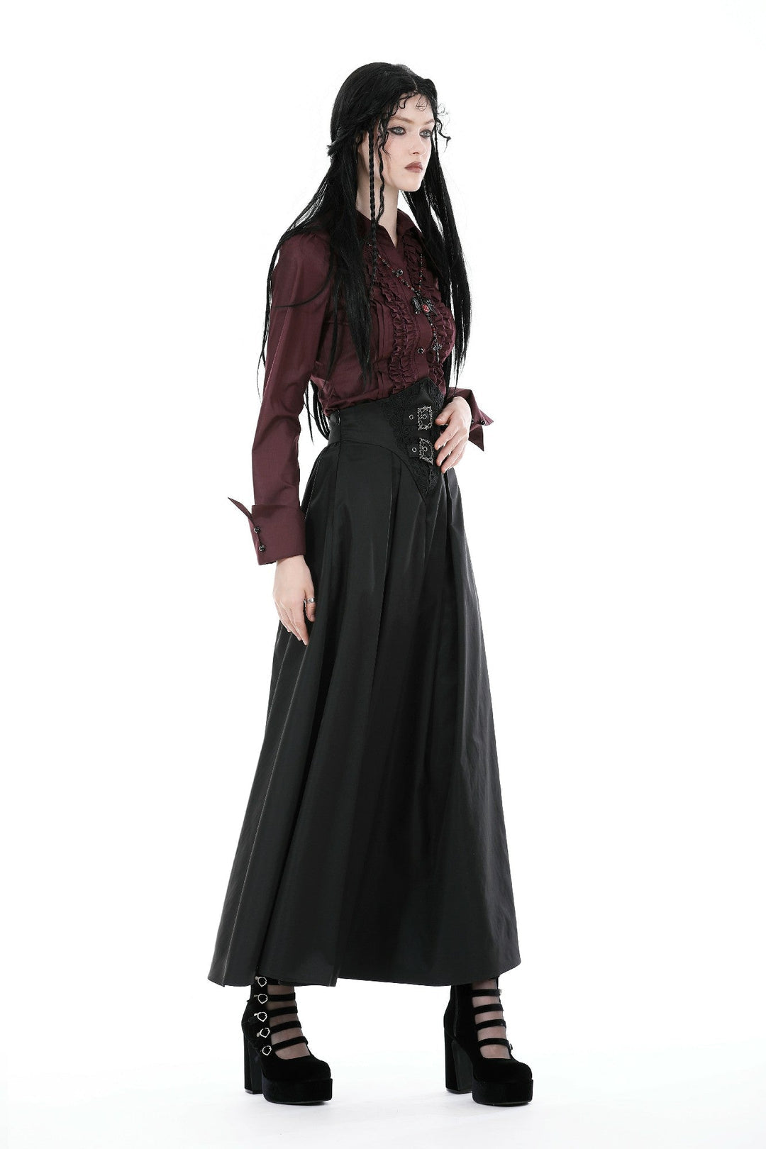 Wine Ruffle Long Sleeve Shirt