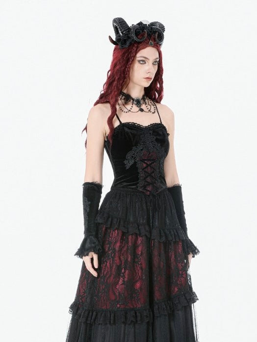 Velvet Red Lace Up Corset Top