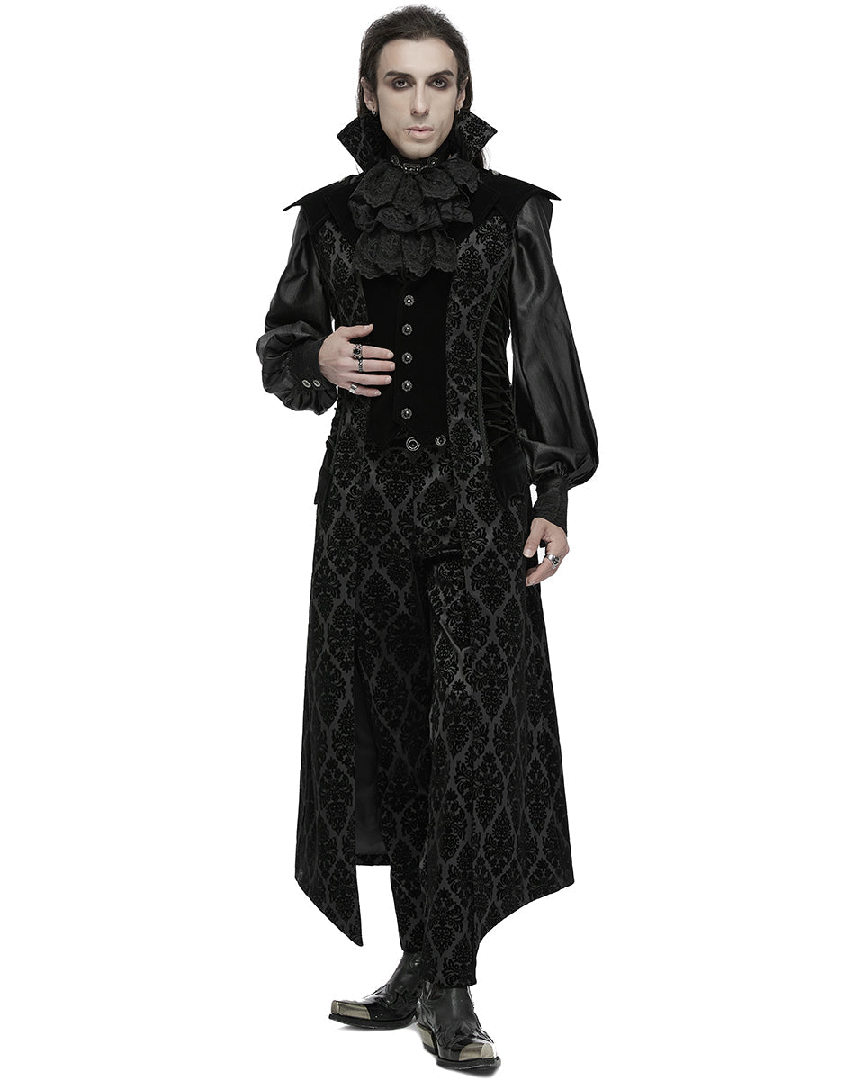 Long Flocked Velvet Waistcoat Jacket