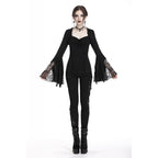 Diamond Neck Cut Lace Bell Sleeve Blouse