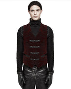 Red Alcazar Button Up Velvet Waistcoat