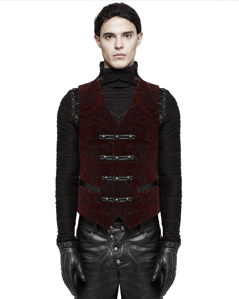 Red Alcazar Button Up Velvet Waistcoat