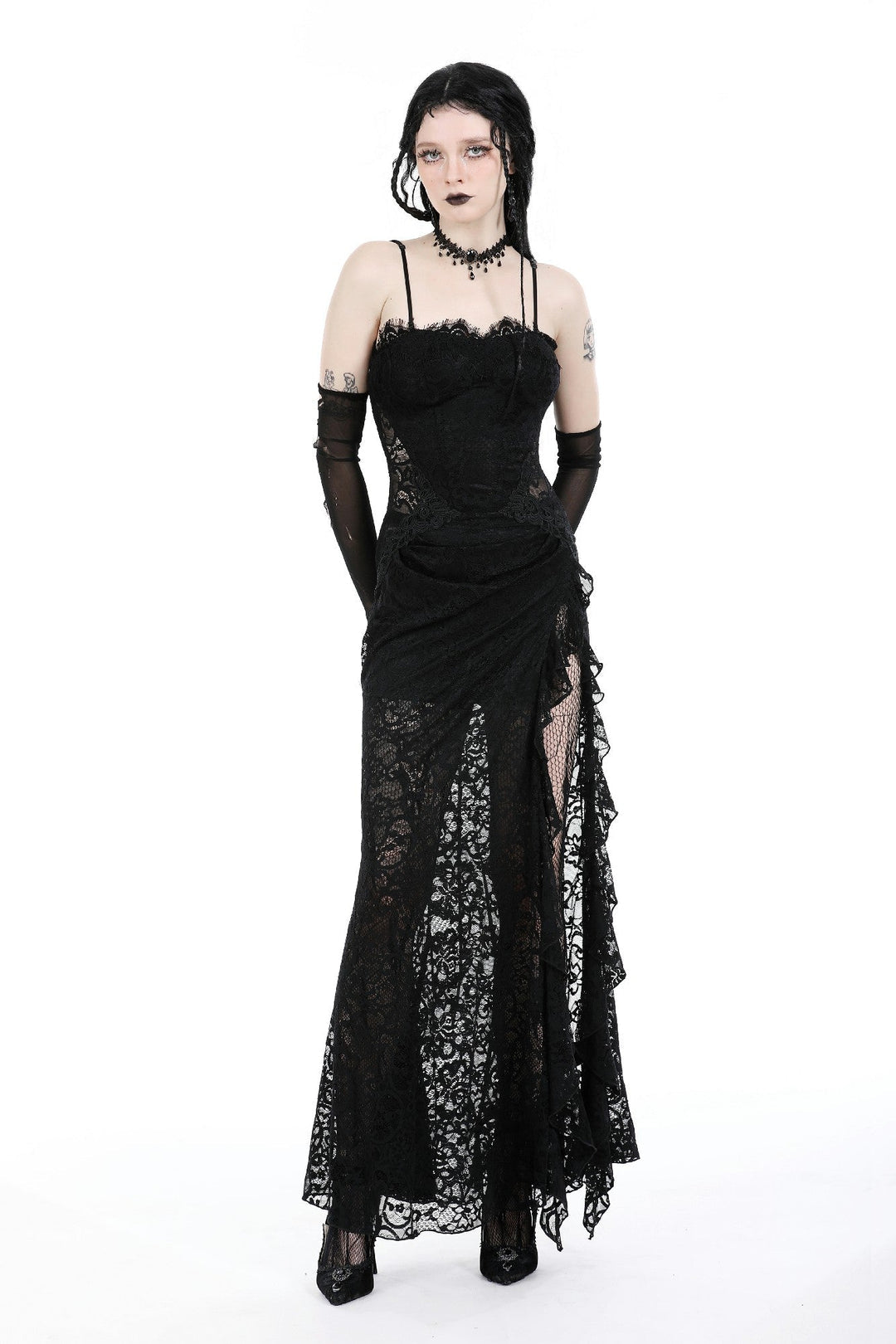 Lace Thigh Split Maxi Dress