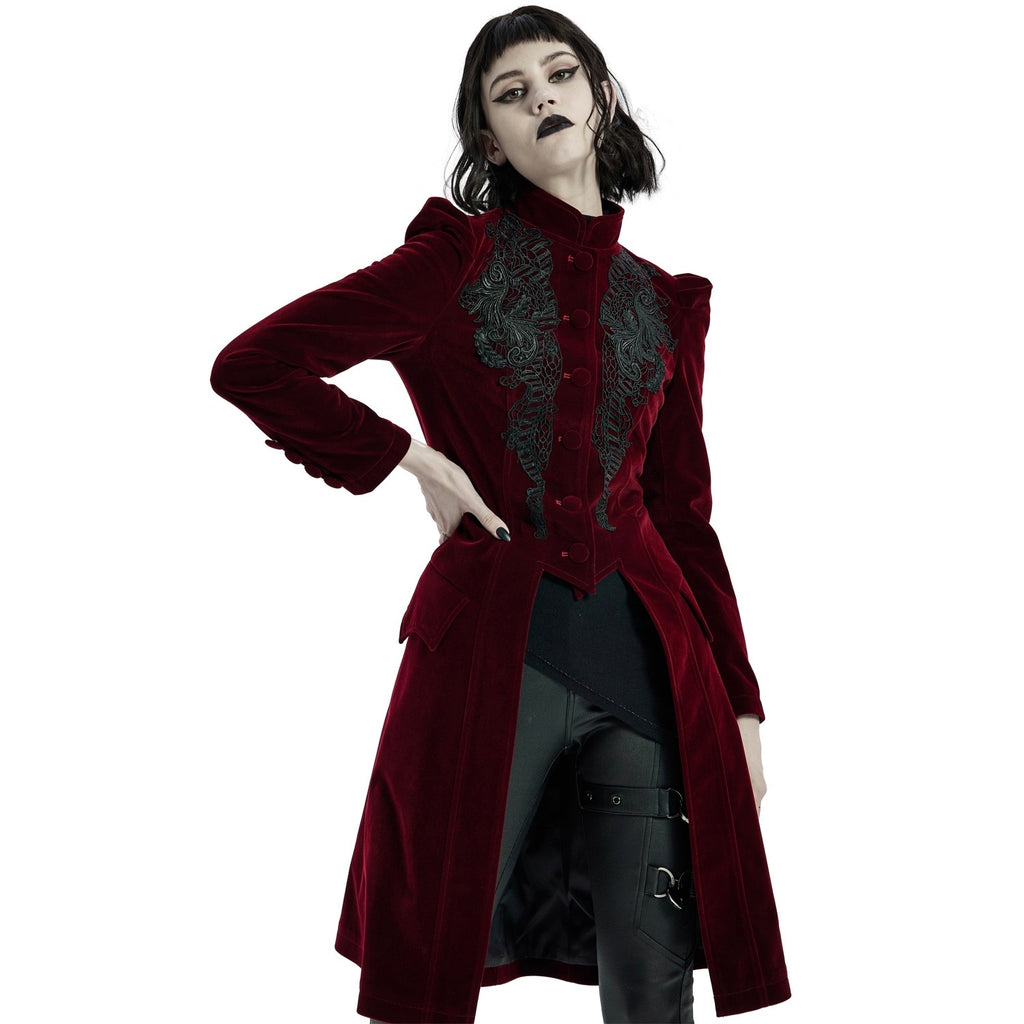 Mid Length Elegant Red Velvet Gothic Coat