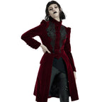 Mid Length Elegant Red Velvet Gothic Coat