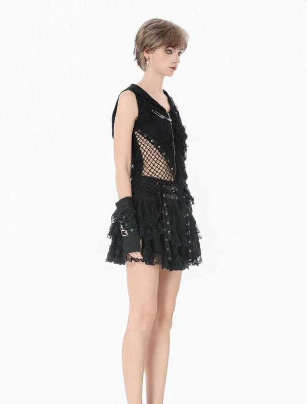 Ruffle Double Buckle Eyelet Strap Mini Skirt