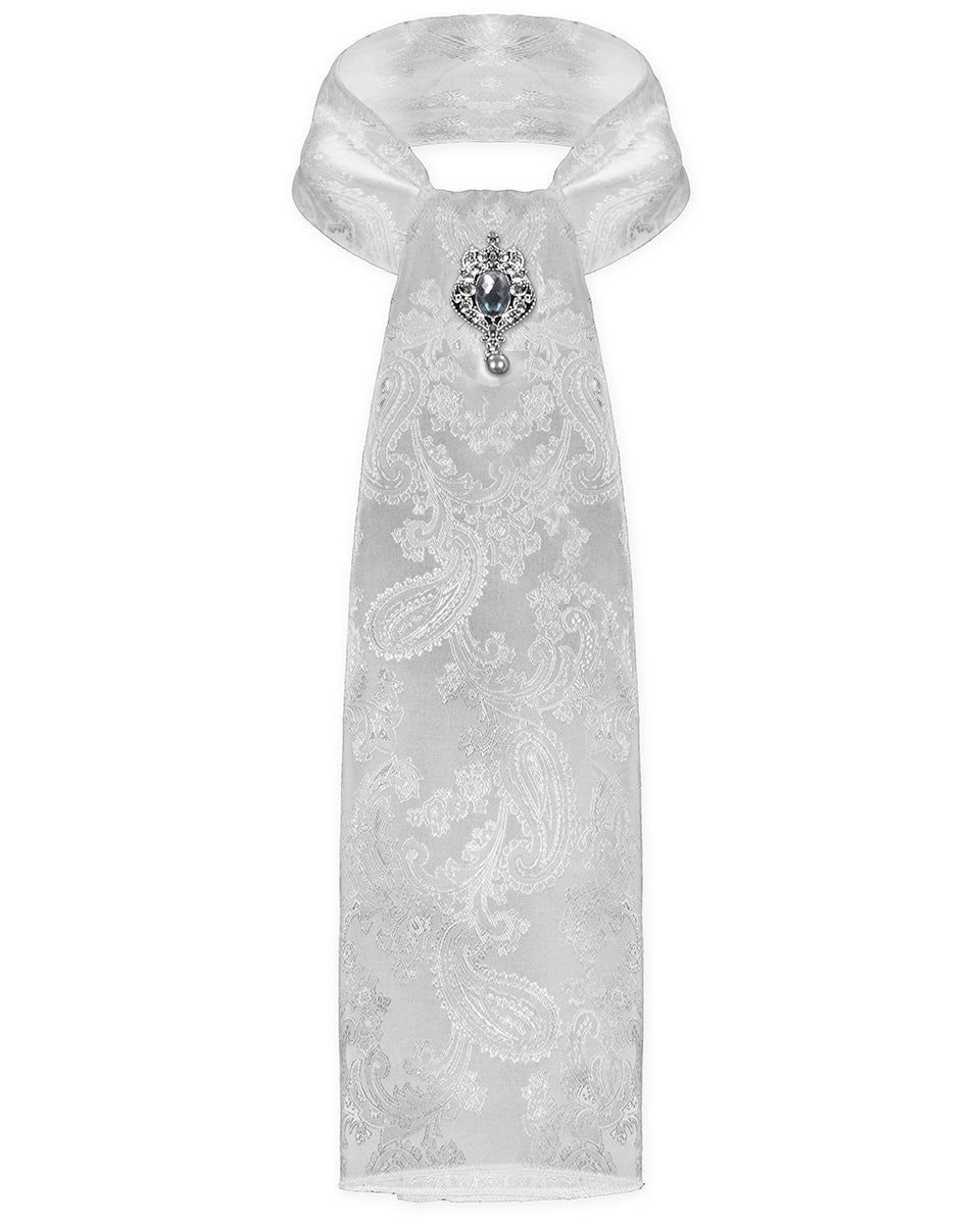 White Scarf Tie With Jewel Buckle