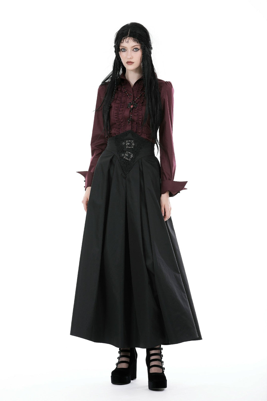 Wine Ruffle Long Sleeve Shirt
