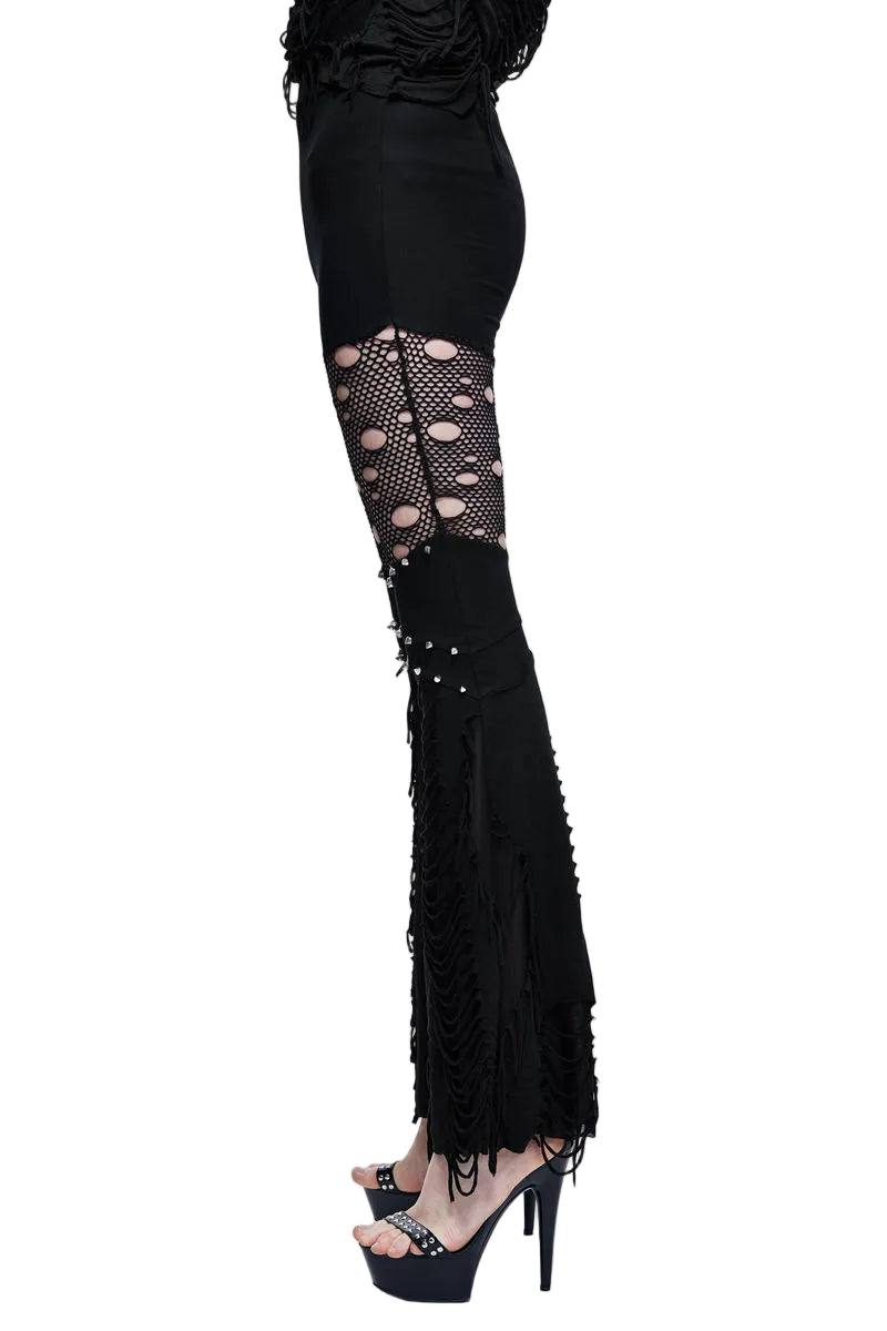Thigh Net Cutout Flare Trousers