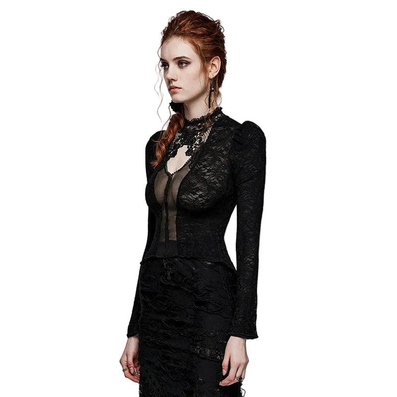 Delicate Standing Collar Sheer Blouse
