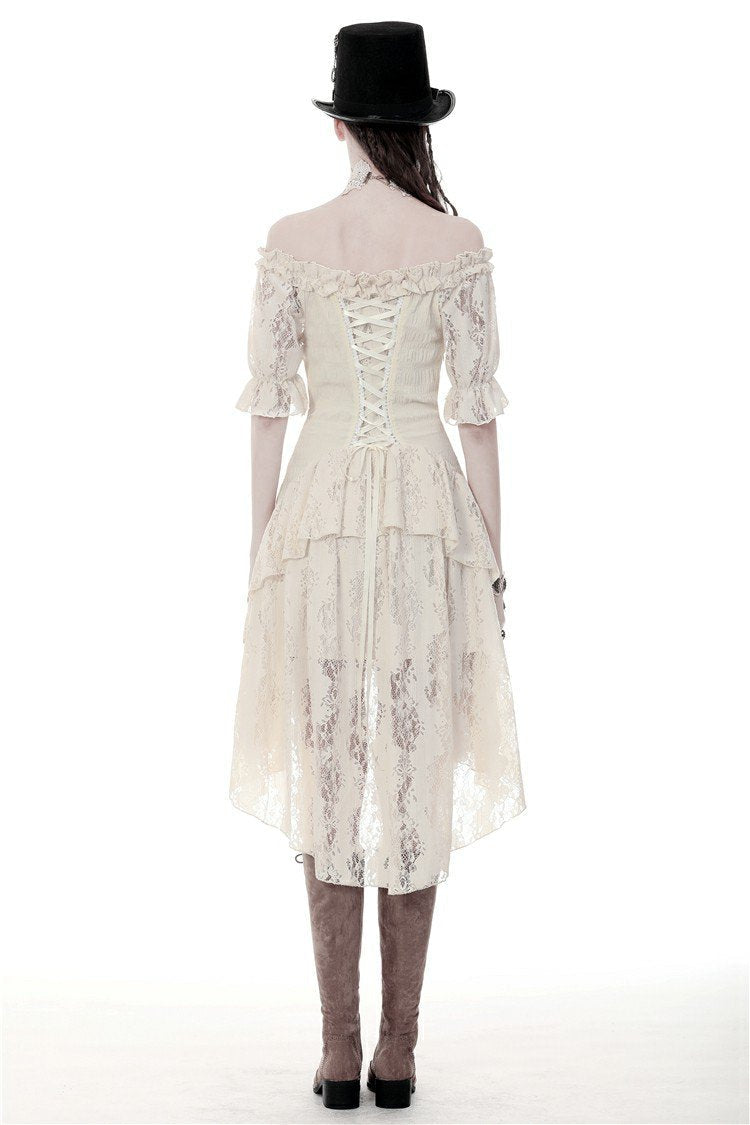 Steampunk Cream Cocktail Lace Dress