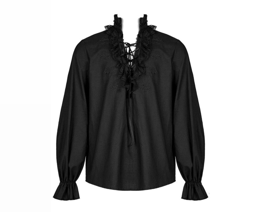 Ruffle Lace Up V Neck Shirt