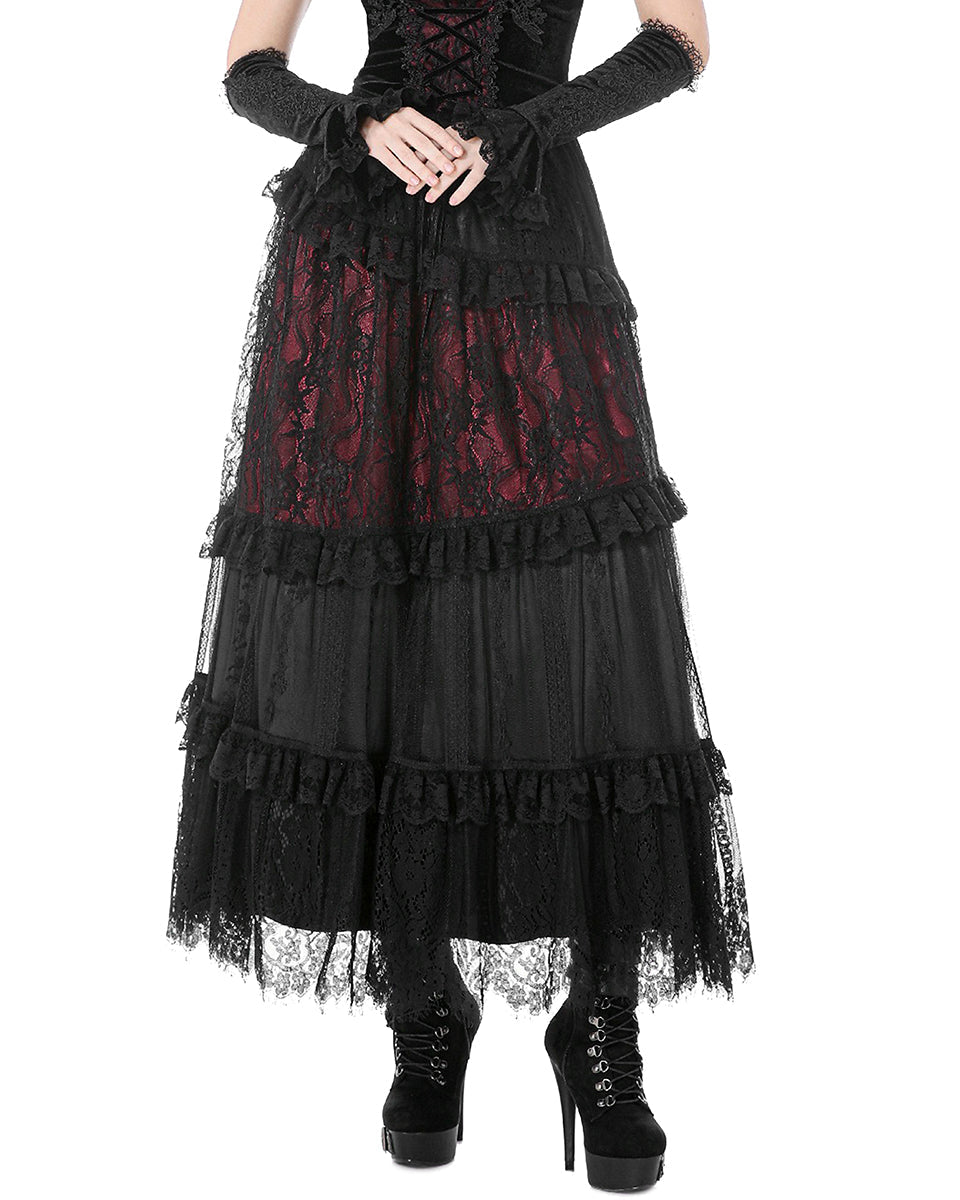 Elegant Red Ruffle Strip Skirt
