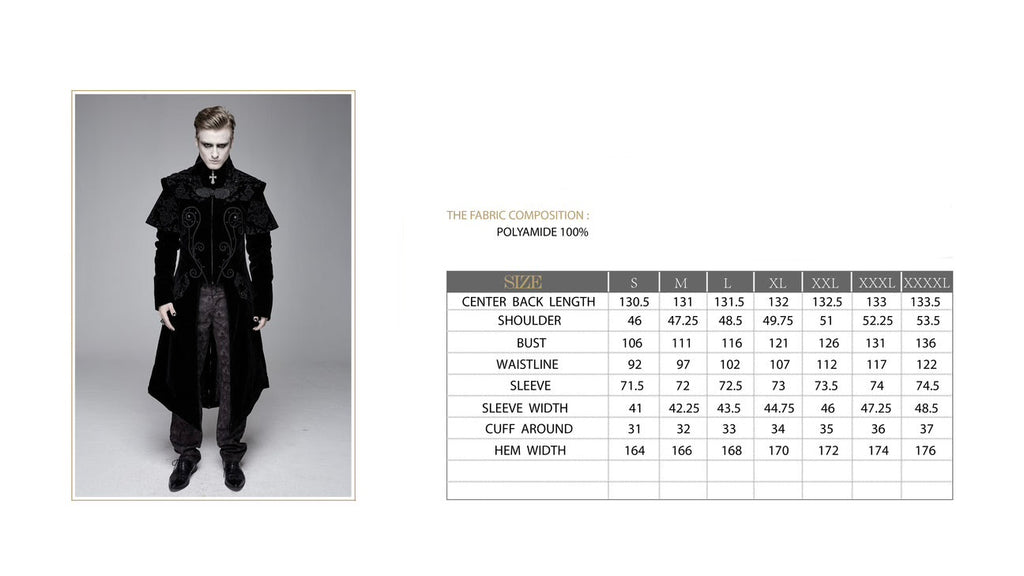 Cape Collar Crucifix Gothic Long Black Coat