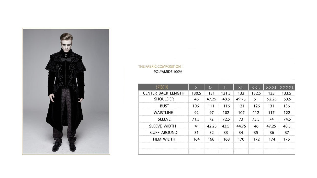 Cape Collar Crucifix Gothic Long Black Coat