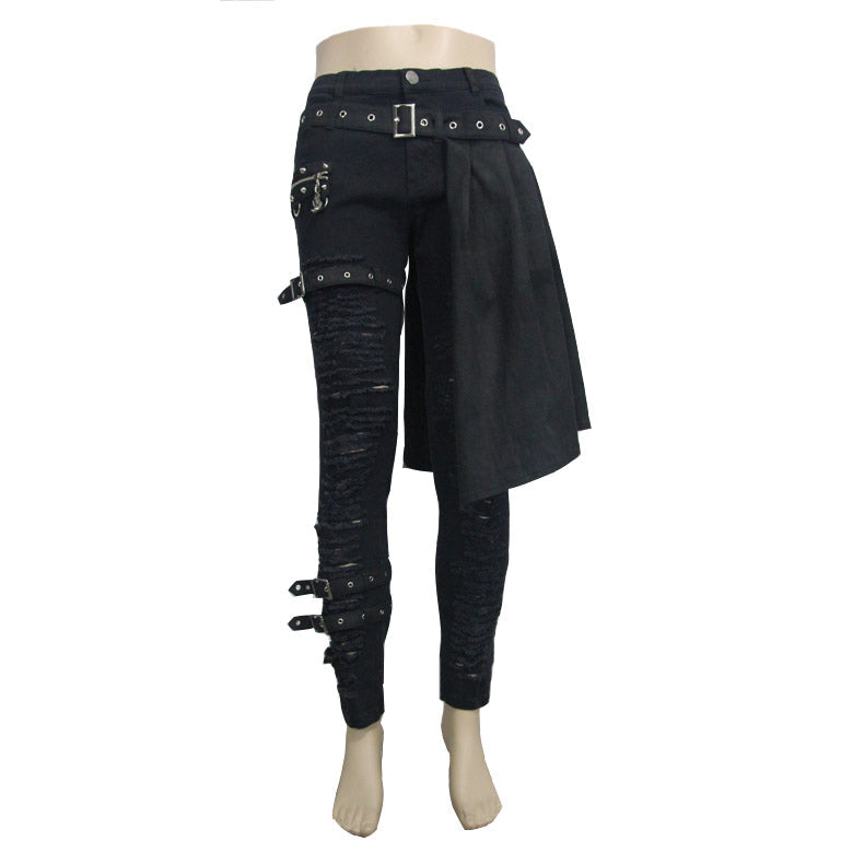Ripped Punk Trousers With Half Skirt