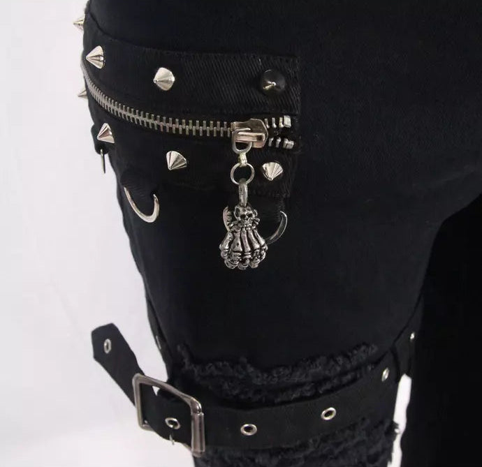 Ripped Punk Trousers With Half Skirt