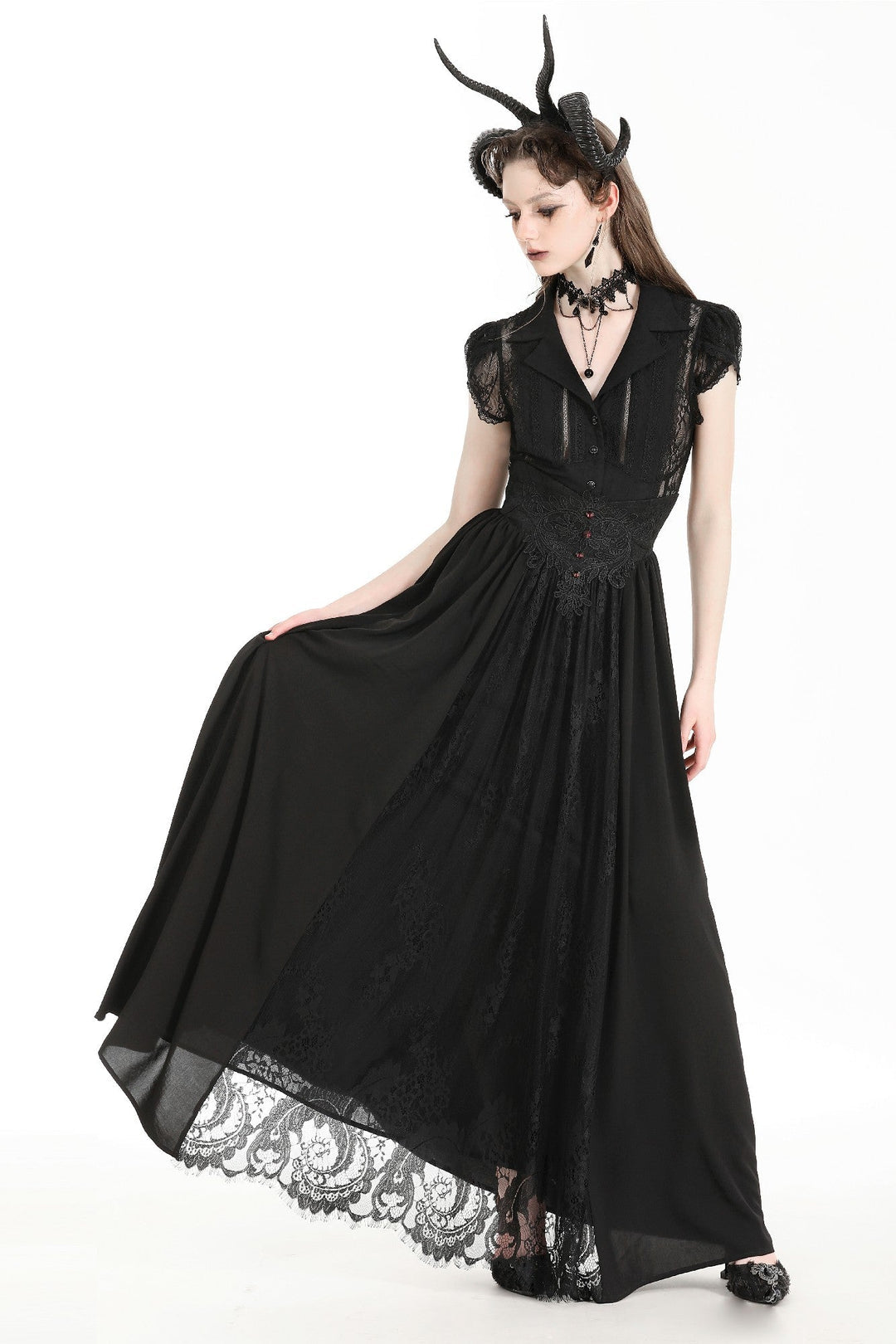 Heart Embroidered Red Jewel Maxi Skirt