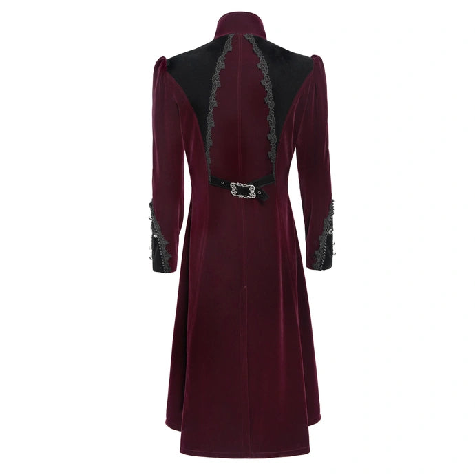 Big Buckle Zip Long Velvet Burgundy Jacket