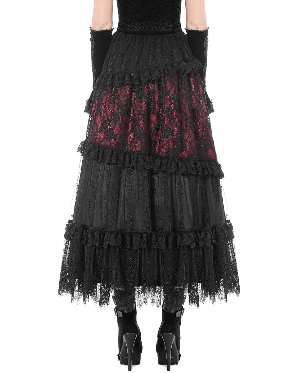 Elegant Red Ruffle Strip Skirt