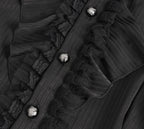 Black Pinstripe Ruffle Shirt