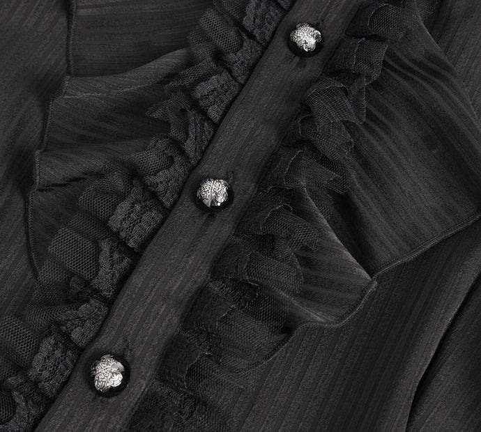 Black Pinstripe Ruffle Shirt