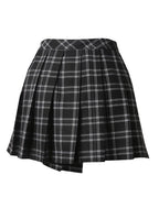 Grid Pleated Big Safety Pin Mini Skirt