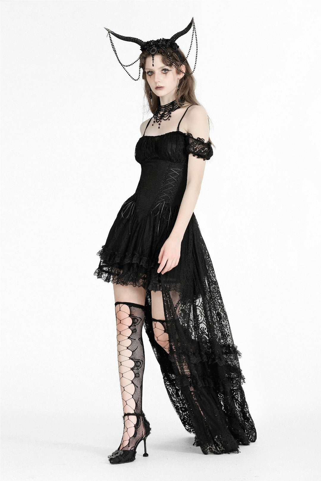 Romantic Lace Trail Bardot Strap Dress