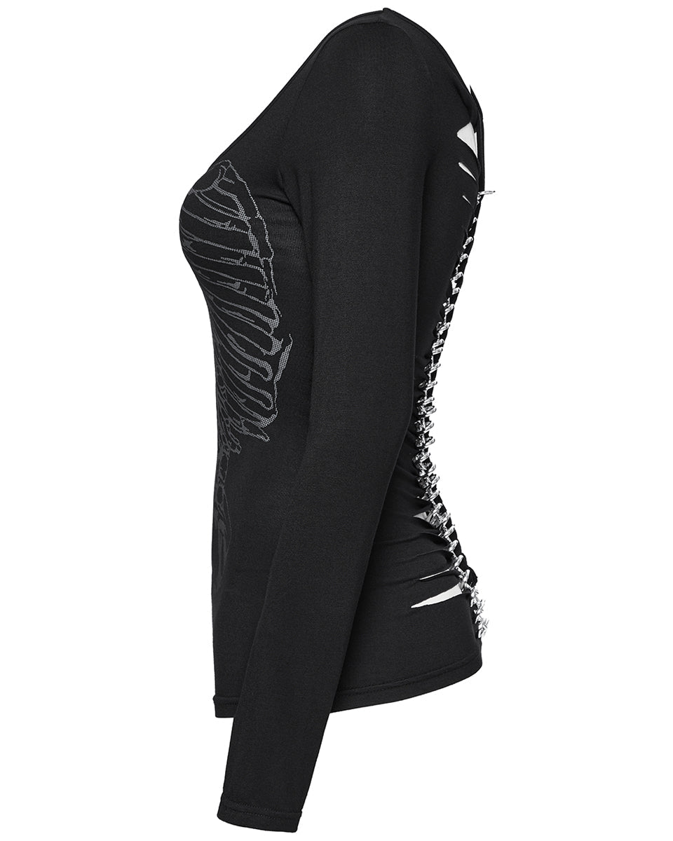 Full Sleeve Ribcage Skeleton Ring Cutout Spine Top