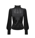 High Neck Jacquard Velvet Blouse