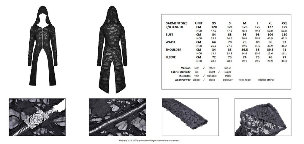 Ripped Hooded Half Zip Long Jacket