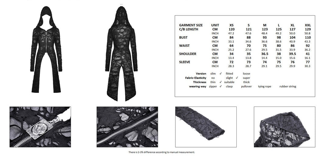 Ripped Hooded Half Zip Long Jacket