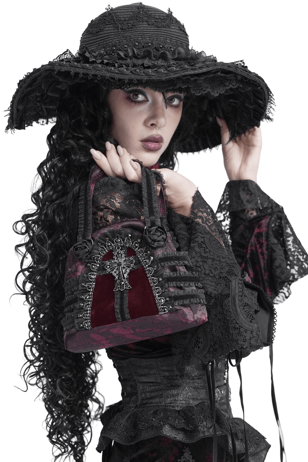 Gothic Ruffle Cross Handbag