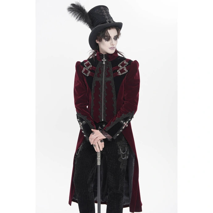 Big Buckle Zip Long Velvet Burgundy Jacket