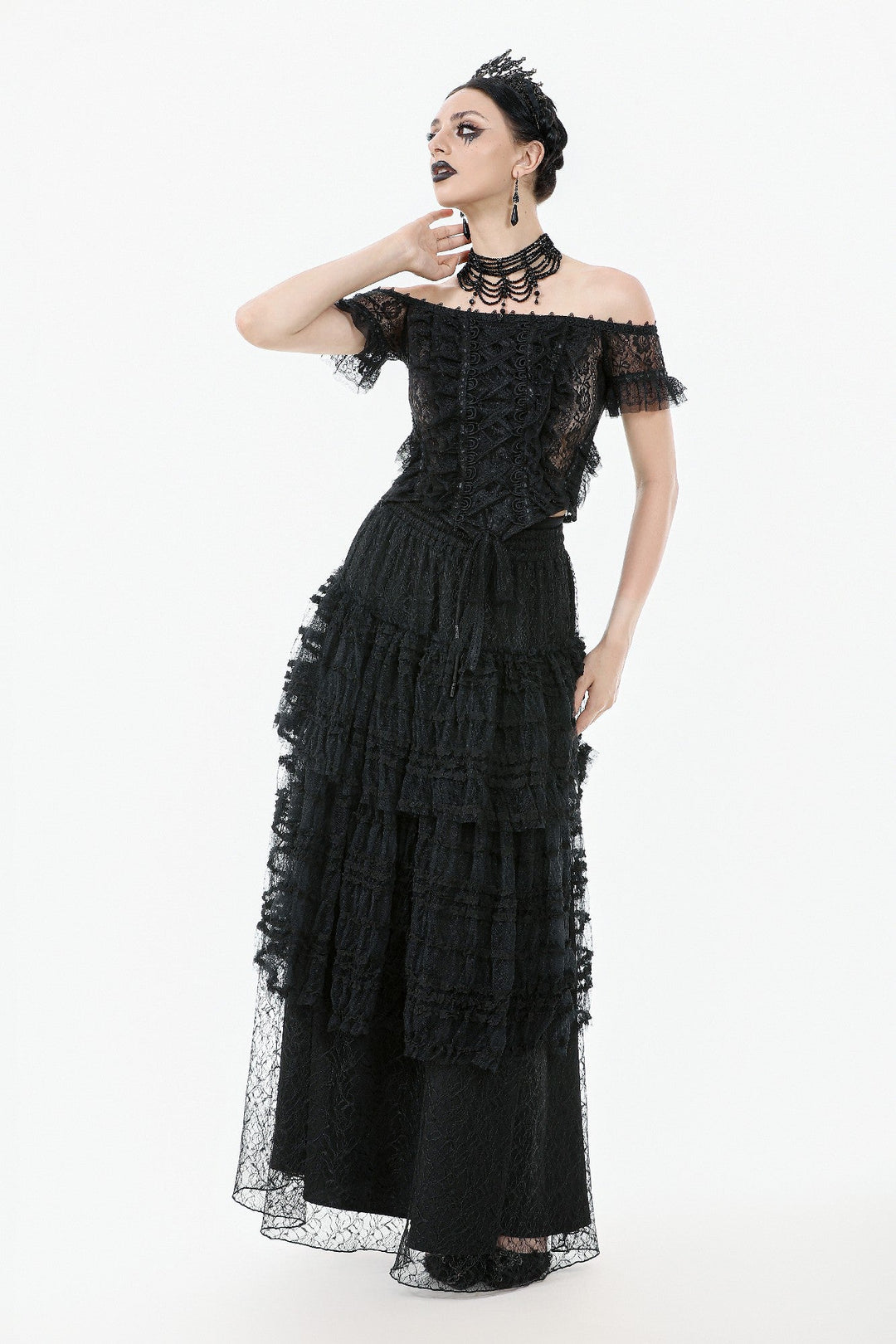 Tiered Net Lace Skirt