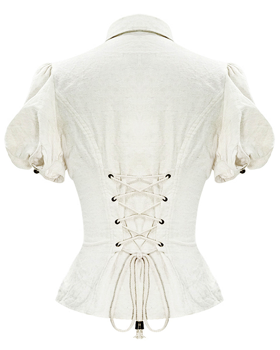Off White Vintage Lace Up Blouse