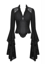 Black Flared Sleeve Crucifix Charm Blouse