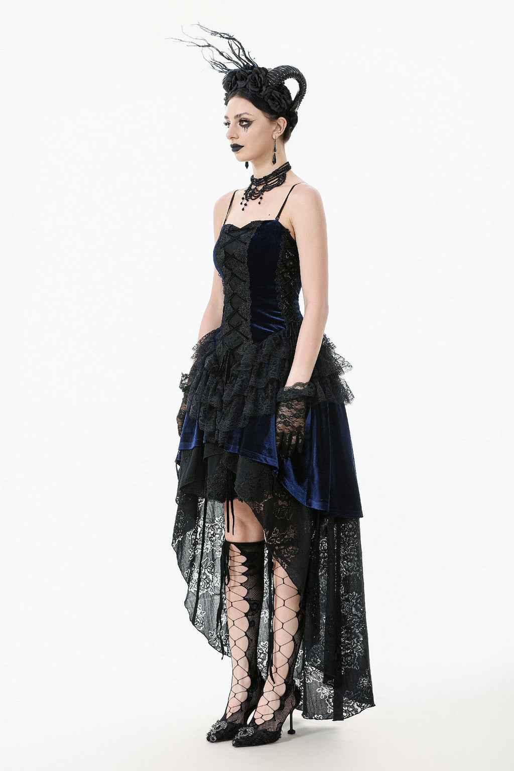 Royal Indigo Velvet Lace Hi-Lo Dress
