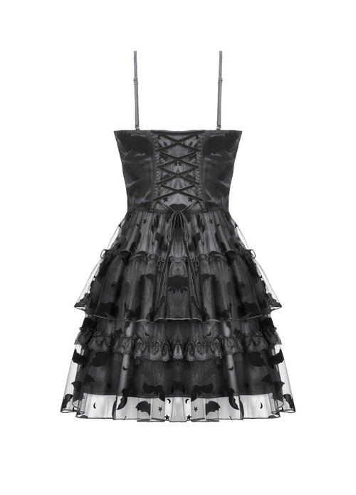 Bat Coffin Ruffle Layer Mini Dress