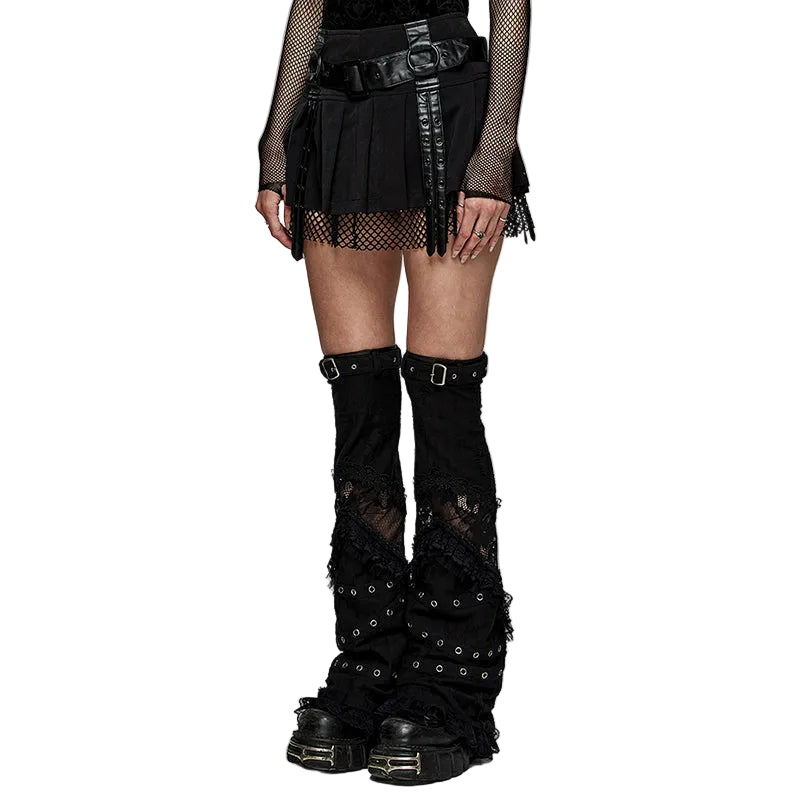 Buckle Strap Net Mini Skirt